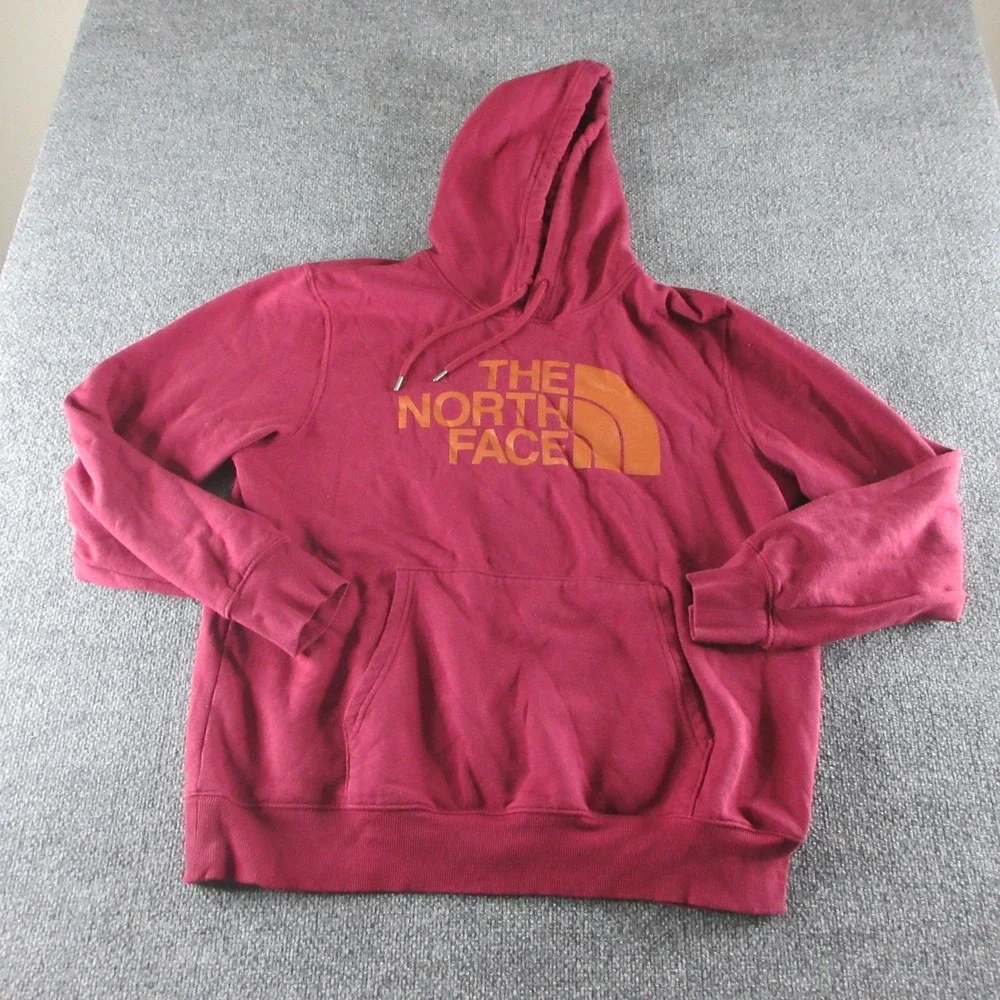 The North Face Hoodie Mens XL Red Fleece Pullover Kangaroo Pocket Sweatshirt